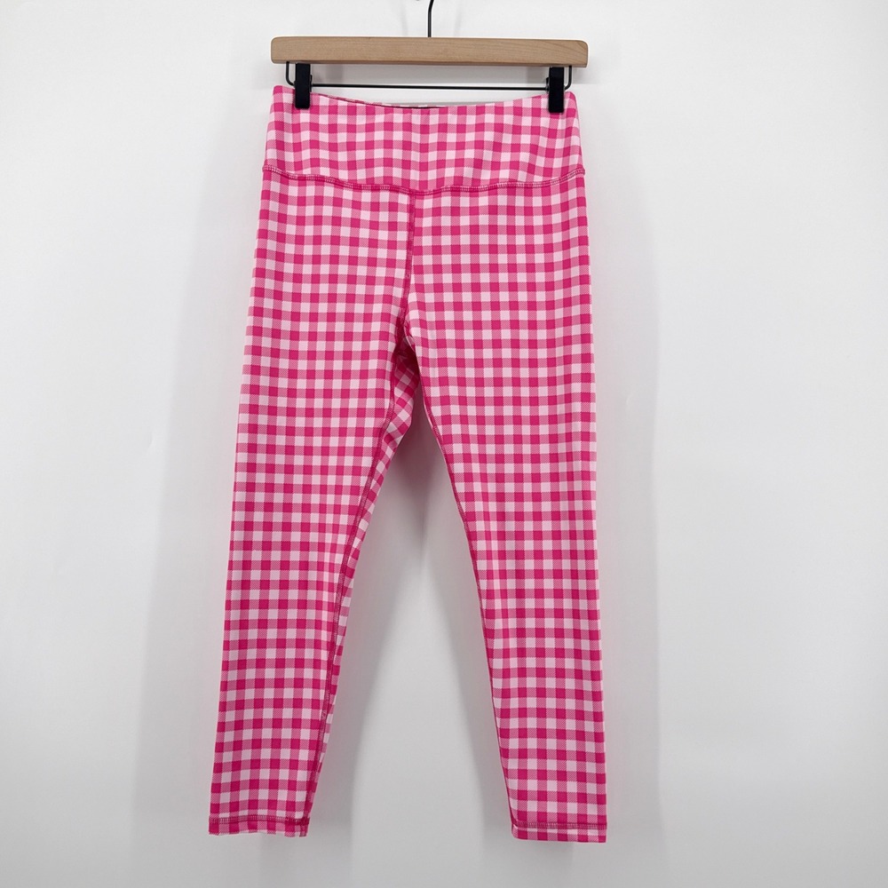 Miami Fitwear‎ Boo Crew Bright Pink Gingham High Waist Leggings Womens Large